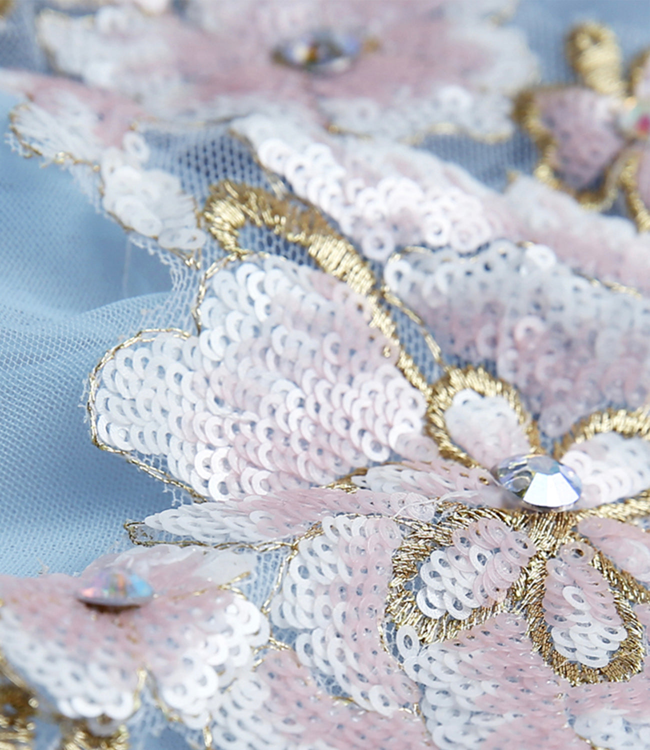 Blue tulle sequins long ball gown dress blue evening dress HZ1023