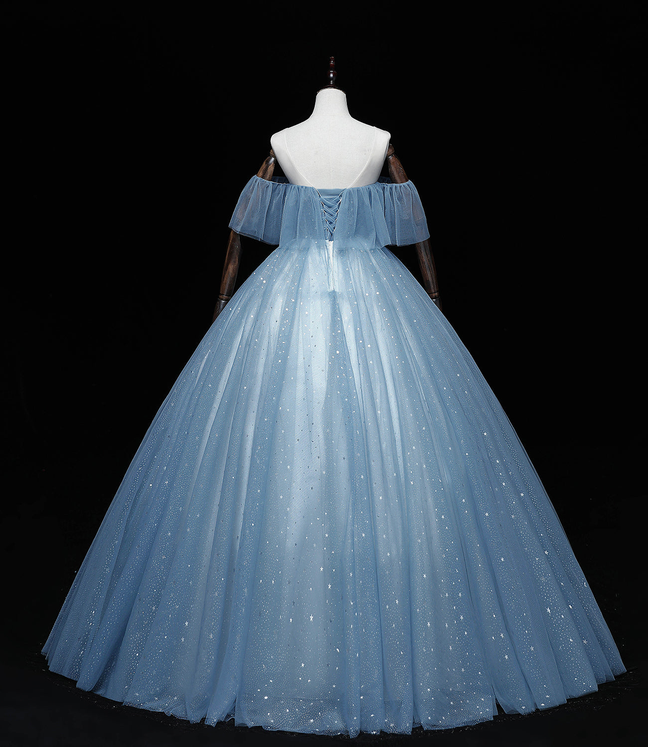 Blue tulle lace long ball gown dress A line formal dress HZ1023