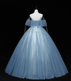 Blue tulle lace long ball gown dress A line formal dress HZ1023