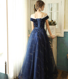 Blue velvet tulle long prom dress evening dress HZ1023