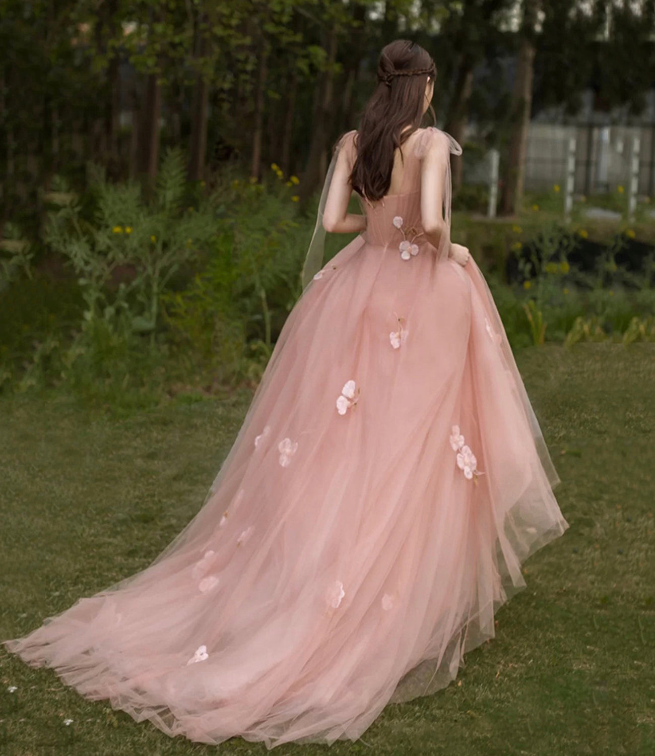 Pink 3D Flowers Long Prom Dress A line Evening Dress HZ1023