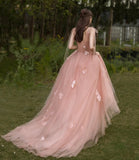 Pink 3D Flowers Long Prom Dress A line Evening Dress HZ1023