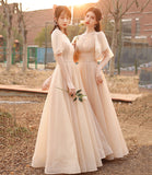 Cute tulle sequins long prom dress A line evening dress HZ1023