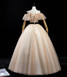 Champagne tulle sequins long prom dress formal dress HZ1023