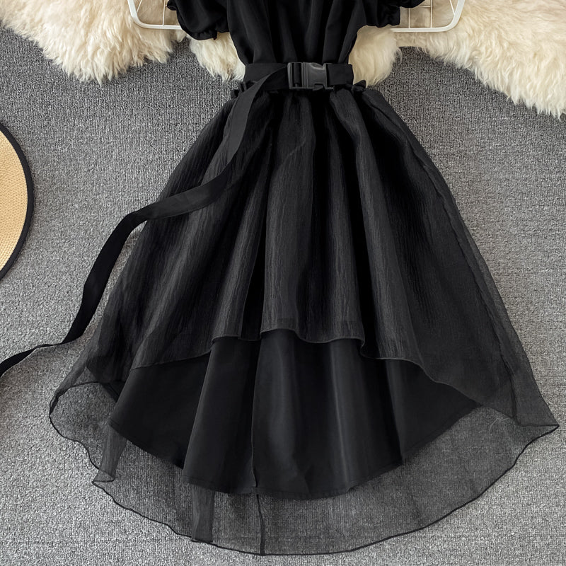 A Line High Low Dress White Fashion Dress Black A Line Dress HZ1023