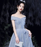 Blue tulle sequins long prom dress blue evening dress HZ1023