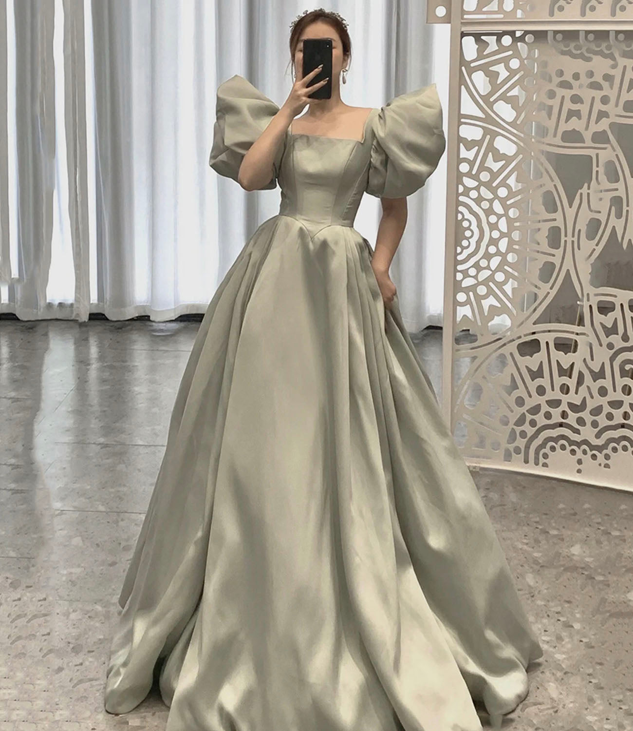 Cute satin long ball gown dress A line formal dress HZ1023