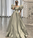 Cute satin long ball gown dress A line formal dress HZ1023