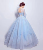 Blue tulle sequins long ball gown dress blue evening dress HZ1023
