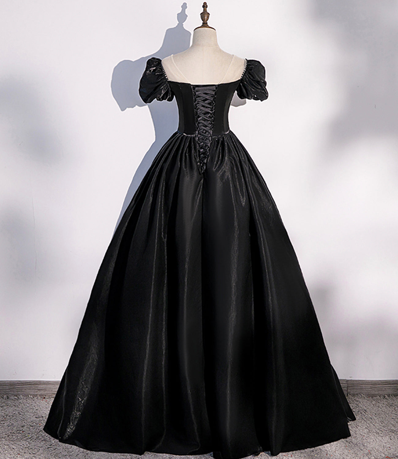 Black satin long prom dress A line evening gown HZ1023