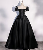 Black satin long prom dress A line evening gown HZ1023