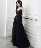 Black tulle sequins long prom dress evening dress HZ1023