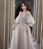 Cute tulle lace A line prom dress lace evening dress HZ1023