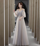 Cute tulle lace A line prom dress lace evening dress HZ1023