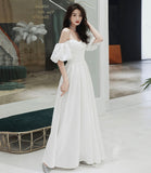 Simple A line long white prom dress white evening dress HZ1023
