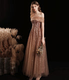 Shiny tulle sequins tea length prom dress evening dress HZ1023