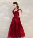 Red tulle short A line prom dress cocktail dress HZ1023