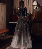 Black tulle lace long prom dress evening dress HZ1023