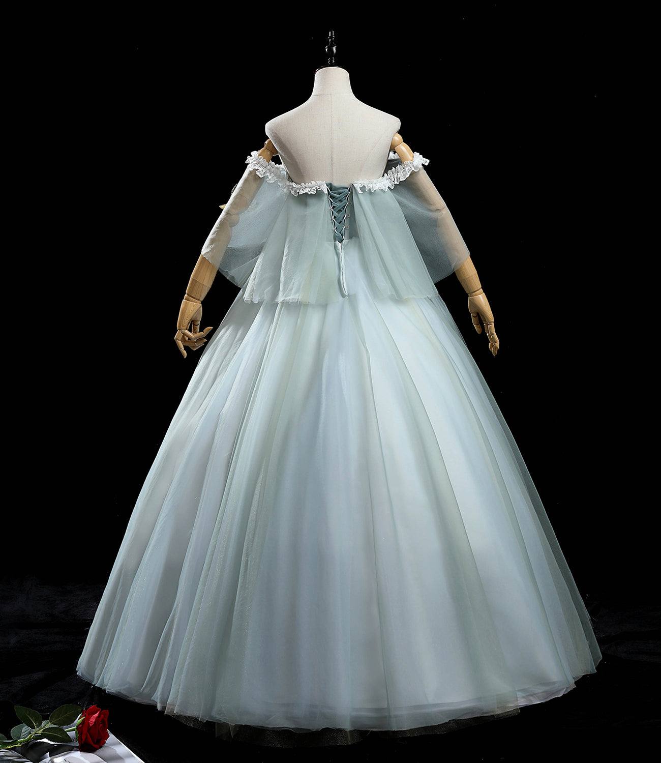 Green tulle lace long prom dress A line formal dress HZ1023