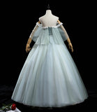 Green tulle lace long prom dress A line formal dress HZ1023