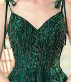 Green tulle lace long prom dress A line evening dress HZ1023