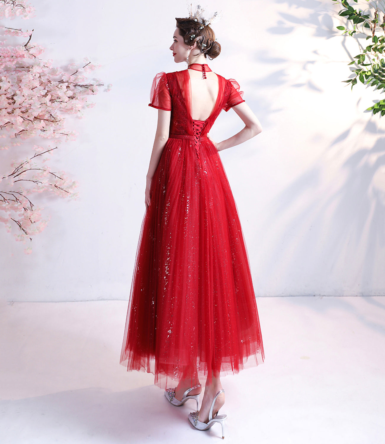 Red tulle short prom dress red homecoming dress HZ1023