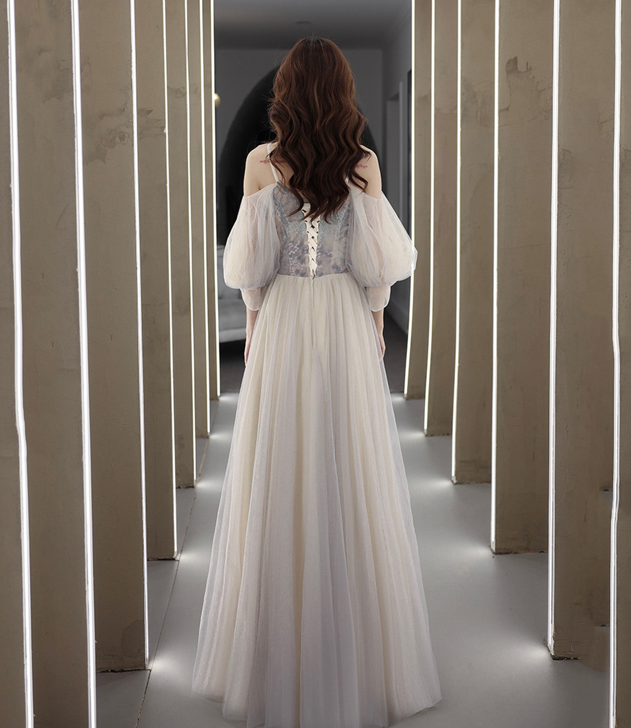 Cute tulle lace A line prom dress lace evening dress HZ1023