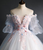 Cute tulle applique long prom gown A line evening gown HZ1023