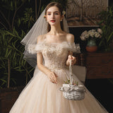 Champagne tulle sequins long ball gown dress formal dress HZ1023