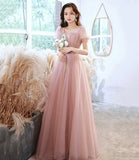 Pink tulle long prom dress pink evening gown HZ1023