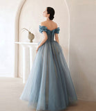 Blue tulle long A line ball gown dress evening gown HZ1023