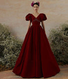 Burgundy velvet long prom dress evening gown HZ1023