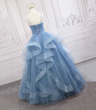 Blue tulle long prom dress blue evening gown HZ1023