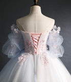 Cute tulle applique long prom gown A line evening gown HZ1023