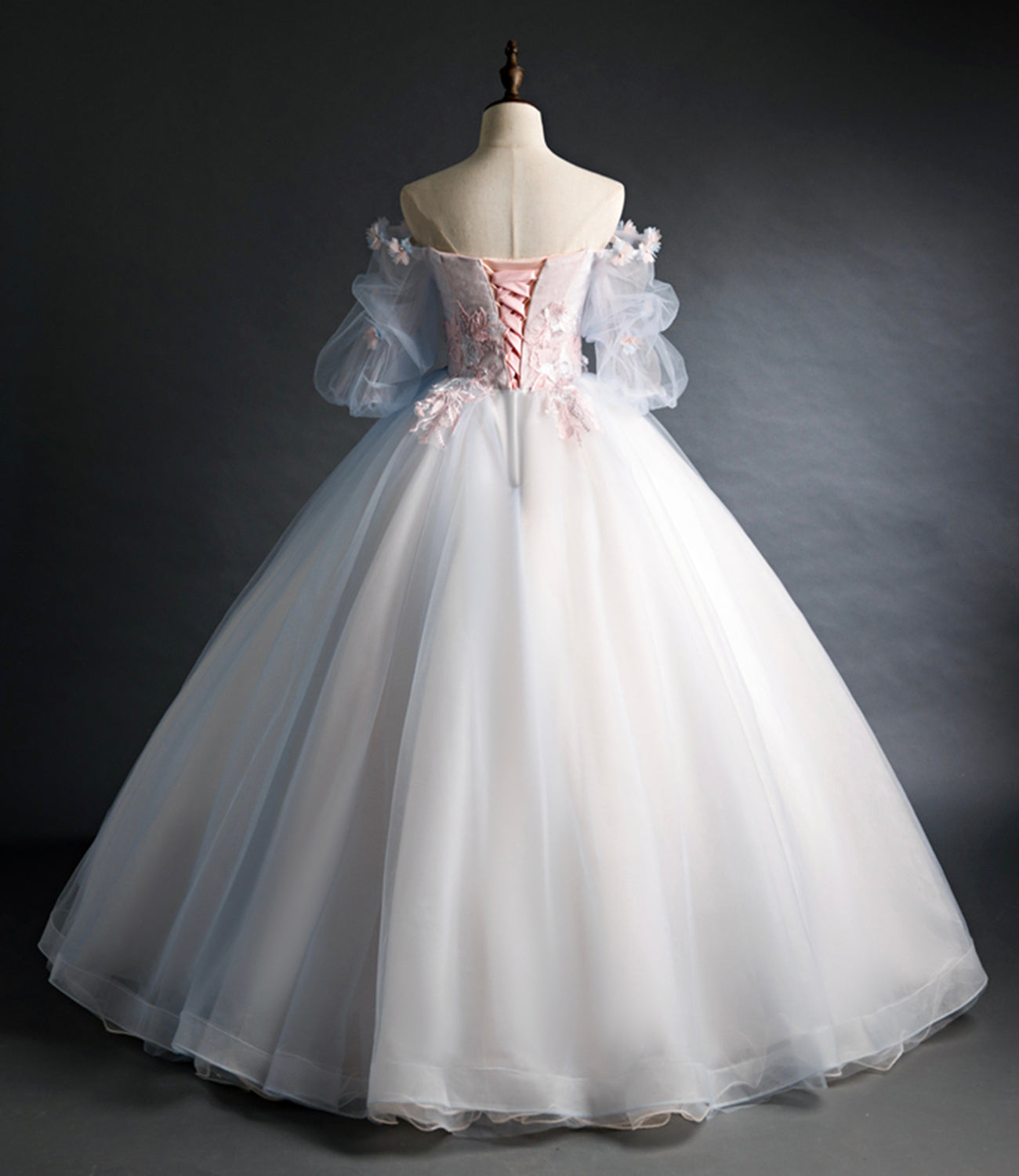 Cute tulle applique long prom gown A line evening gown HZ1023