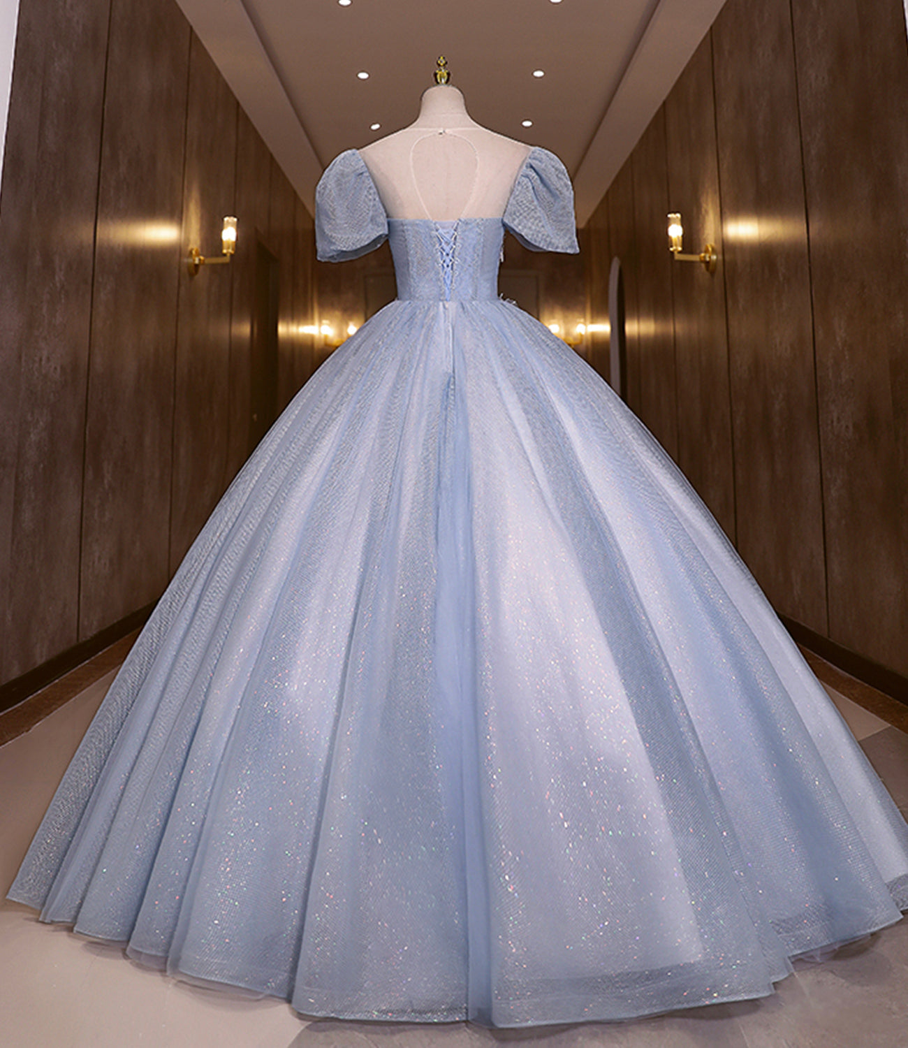 Blue shiny fashion elegant exquisite floral applique tulle lace long prom dress evening dress graduation dress HZ1023