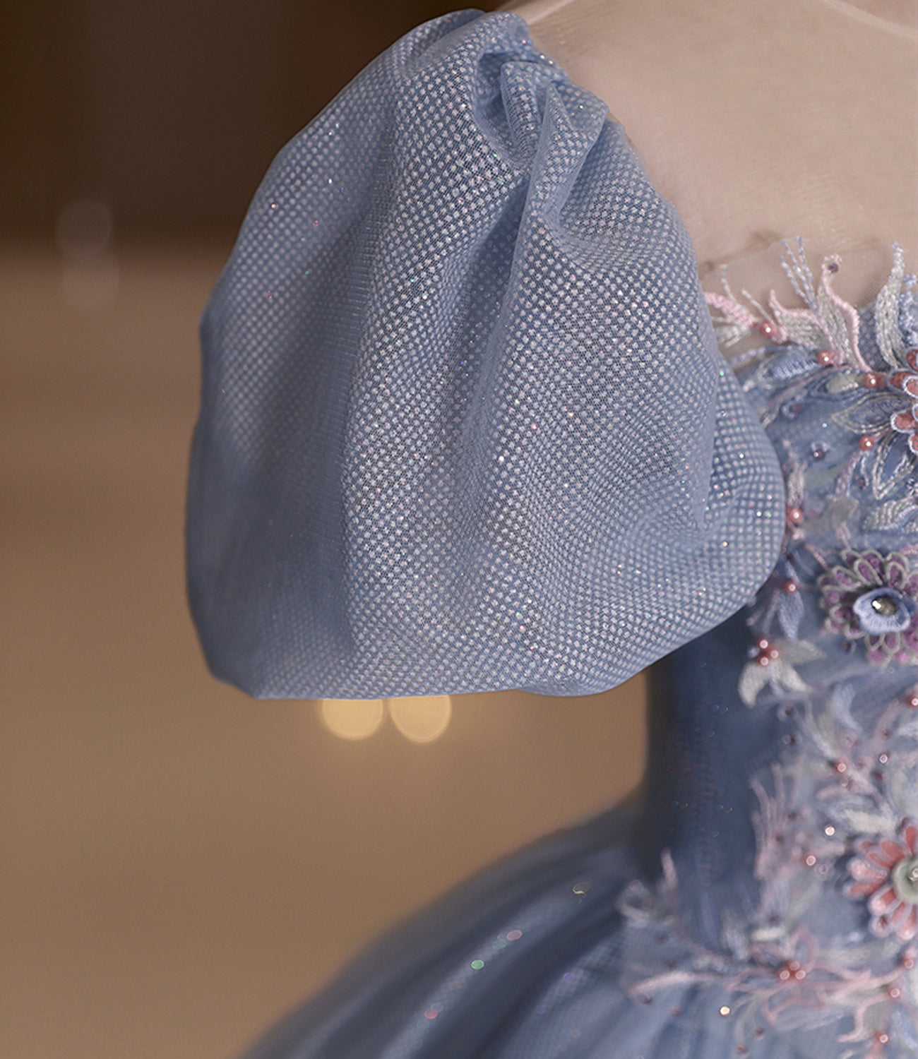 Blue shiny fashion elegant exquisite floral applique tulle lace long prom dress evening dress graduation dress HZ1023