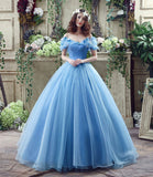Blue tulle long A line prom dress evening gown HZ1023