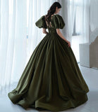 Green satin long A line princess gown formal gown HZ1023