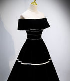 Black velvet long prom dress black evening gown HZ1023