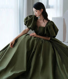 Green satin long A line princess gown formal gown HZ1023