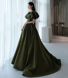 Green satin long A line princess gown formal gown HZ1023
