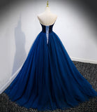 Blue velvet tulle long prom dress blue evening gown HZ1023
