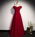 Burgundy satin long prom dress A line evening gown HZ1023