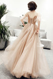 Cute tulle lace long prom dress A line evening dress HZ1023