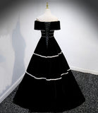 Black velvet long prom dress black evening gown HZ1023
