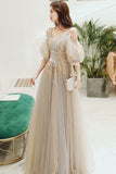 Elegant tulle lace long prom dress evening dress HZ1023