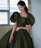 Green satin long A line princess gown formal gown HZ1023