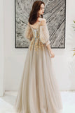 Elegant tulle lace long prom dress evening dress HZ1023