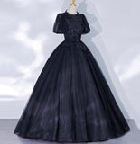 Black tulle lace long ball gown dress formal gown HZ1023